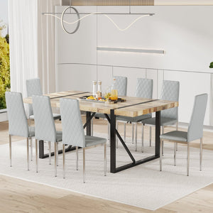 English Elm Commercial Diamond Tufted PU Leather Dining Chairs Set of 8 with Chrome Legs Light Gray and Silver W2920S00210