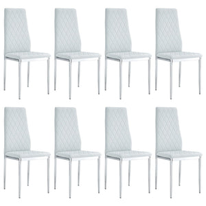 English Elm Commercial Diamond Tufted PU Leather Dining Chairs Set of 8 with Chrome Legs Light Gray and Silver W2920S00210