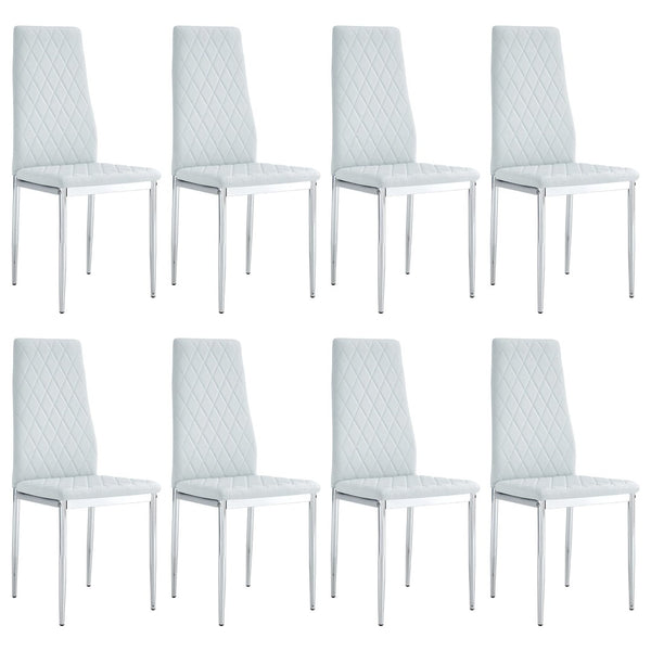 English Elm Commercial Diamond Tufted PU Leather Dining Chairs Set of 8 with Chrome Legs Light Gray and Silver W2920S00210