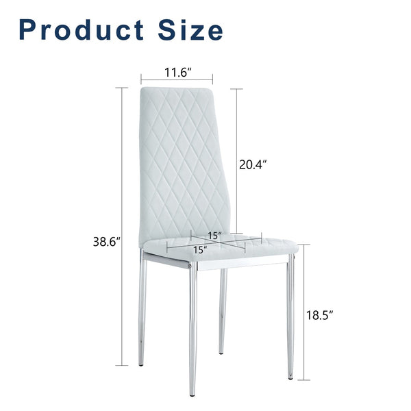 English Elm Commercial Diamond Tufted PU Leather Dining Chairs Set of 8 with Chrome Legs Light Gray and Silver W2920S00210