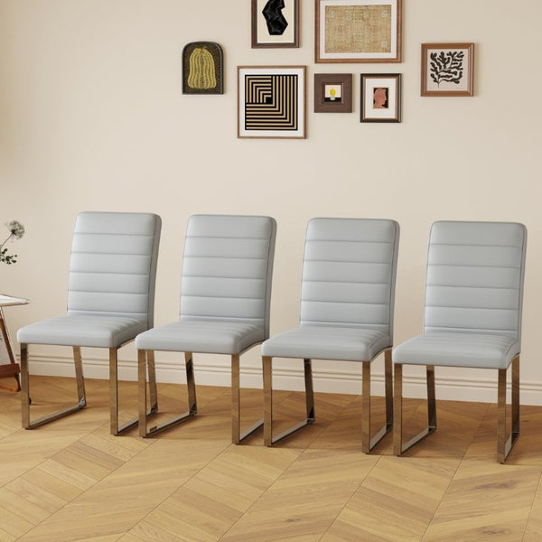 English Elm 4-Pack PU Leather Dining Chairs with Iron Frame and Thick Foam Cushion for Home Office W2920S00214