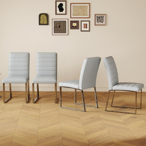 English Elm 4-Pack PU Leather Dining Chairs with Iron Frame and Thick Foam Cushion for Home Office W2920S00214