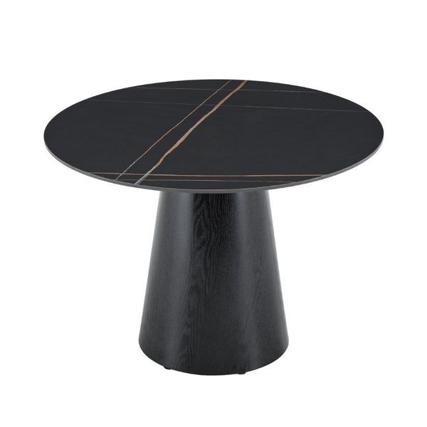 English Elm Round Stone Look Dining Table 42 Inch Sculptural Base Seats Six Modern Farmhouse W2920S00215