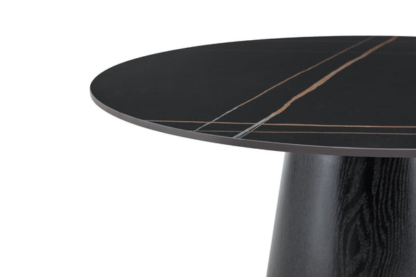 English Elm Round Stone Look Dining Table 42 Inch Sculptural Base Seats Six Modern Farmhouse W2920S00215