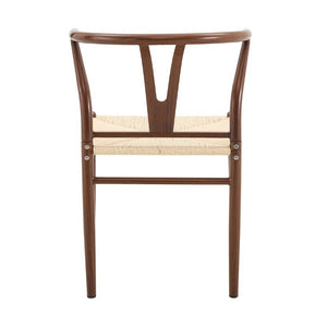 English Elm Table and Chair Set 42 Inch Round Stone Top with Four Rope Woven Wishbone Dining Seats W2920S00216