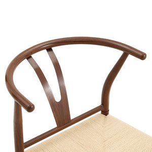 English Elm Table and Chair Set 42 Inch Round Stone Top with Four Rope Woven Wishbone Dining Seats W2920S00216
