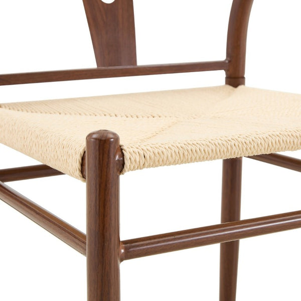 English Elm Table and Chair Set 42 Inch Round Stone Top with Four Rope Woven Wishbone Dining Seats W2920S00216