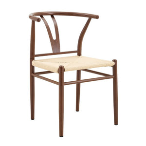 English Elm Table and Chair Set 42 Inch Round Stone Top with Four Rope Woven Wishbone Dining Seats W2920S00216