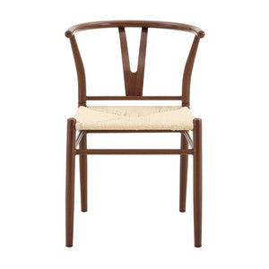 English Elm Table and Chair Set 42 Inch Round Stone Top with Four Rope Woven Wishbone Dining Seats W2920S00216