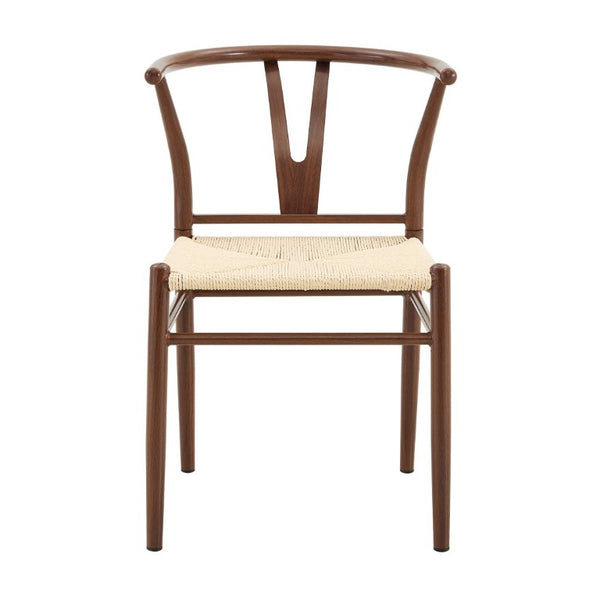 English Elm Table and Chair Set 42 Inch Round Stone Top with Four Rope Woven Wishbone Dining Seats W2920S00216