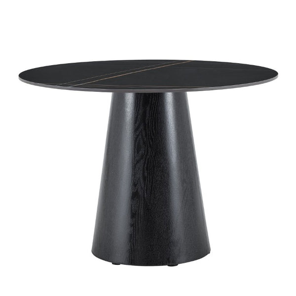 English Elm Table and Chair Set 42 Inch Round Stone Top with Four Rope Woven Wishbone Dining Seats W2920S00216