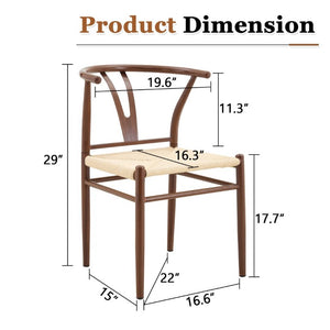 English Elm Table and Chair Set 42 Inch Round Stone Top with Four Rope Woven Wishbone Dining Seats W2920S00216