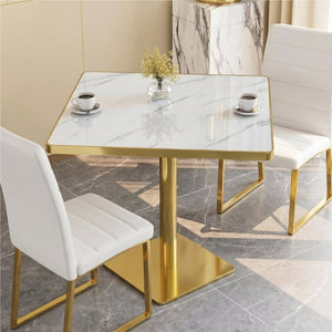 English Elm 23.7 Inch Bistro Dining Set Faux Marble Gold Pedestal Table with PU Leather Chairs W2920S00219