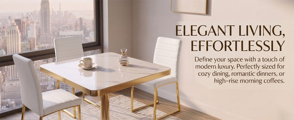 English Elm 23.7 Inch Bistro Dining Set Faux Marble Gold Pedestal Table with PU Leather Chairs W2920S00219