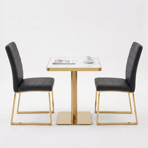 English Elm 23.7 Inch Faux Marble Bistro Dining Set for Two with Gold Pedestal and PU Leather Chairs W2920S00220