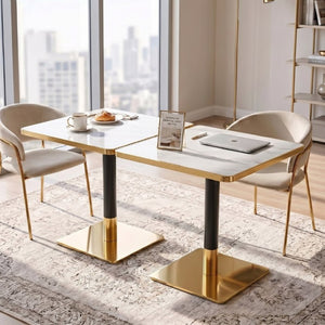 English Elm Set of 2 Faux Marble Square Bistro Tables with Electroplated Pedestal Base Cafe Style Black,Gold+White W2920S00221
