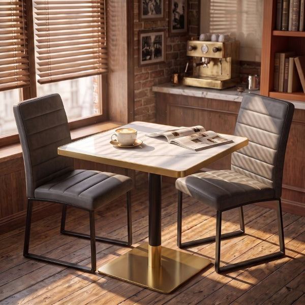 English Elm 23.7 Inch Faux Marble Dining Set for Two with Gold Edge and PU Leather Seating Black Chairs W2920S00222