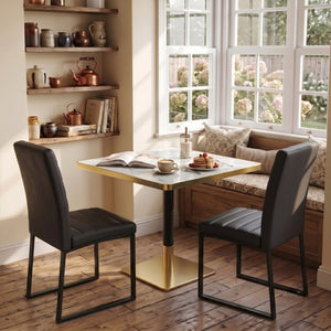 English Elm 23.7 Inch Faux Marble Dining Set for Two with Gold Edge and PU Leather Seating Black Chairs W2920S00222