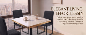 English Elm 23.7 Inch Faux Marble Dining Set for Two with Gold Edge and PU Leather Seating Black Chairs W2920S00222