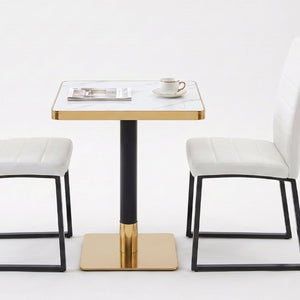 English Elm 23.7 Inch Faux Marble Dining Set for Two with Gold Edge and PU Leather Seating White Chairs W2920S00223