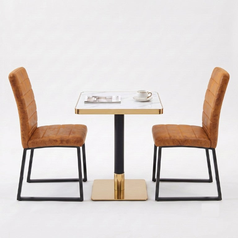 English Elm 23.7 Inch Faux Marble Bistro Dining Set for Two with Gold Trim and PU Leather Chairs W2920S00224