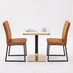 English Elm 23.7 Inch Faux Marble Bistro Dining Set for Two with Gold Trim and PU Leather Chairs W2920S00224