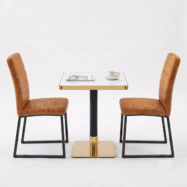 English Elm 23.7 Inch Faux Marble Bistro Dining Set for Two with Gold Trim and PU Leather Chairs W2920S00224