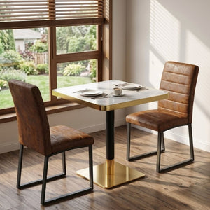 English Elm 23.7 Inch Faux Marble Bistro Dining Set for Two with Gold Trim and PU Leather Chairs W2920S00224