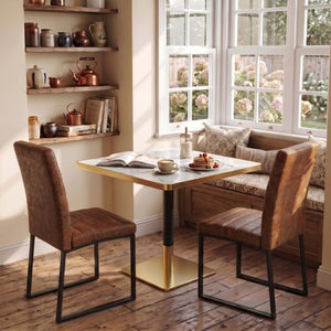 English Elm 23.7 Inch Faux Marble Bistro Dining Set for Two with Gold Trim and PU Leather Chairs W2920S00224