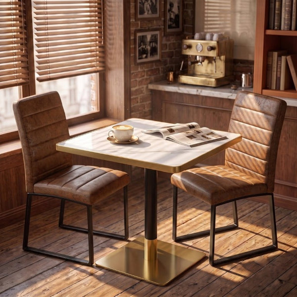 English Elm 23.7 Inch Faux Marble Bistro Dining Set for Two with Gold Trim and PU Leather Chairs W2920S00224