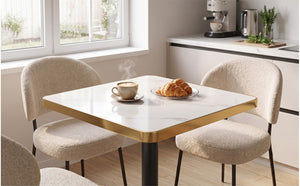 English Elm 23.7 Inch Faux Marble Bistro Dining Set for Two with Gold Trim and PU Leather Chairs W2920S00224