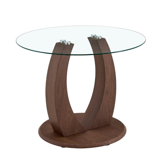 English Elm 2-In-1 Reversible Pedestal Round Tempered Glass Dining Table Walnut Base Seats Four W2920S00225