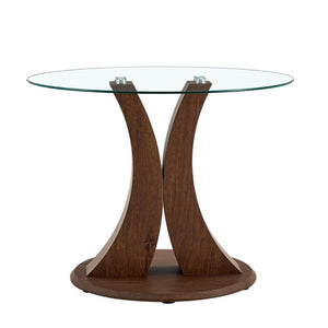 English Elm 2-In-1 Reversible Pedestal Round Tempered Glass Dining Table Walnut Base Seats Four W2920S00225