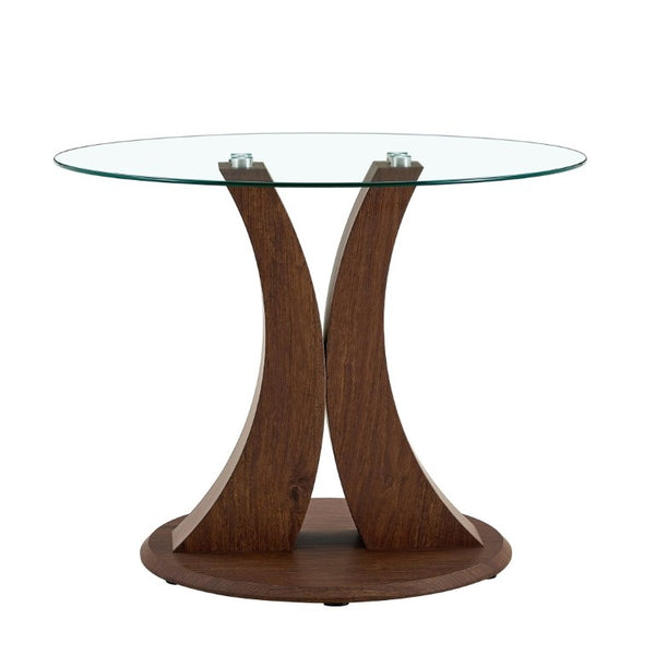 English Elm 2-In-1 Reversible Pedestal Round Tempered Glass Dining Table Walnut Base Seats Four W2920S00225
