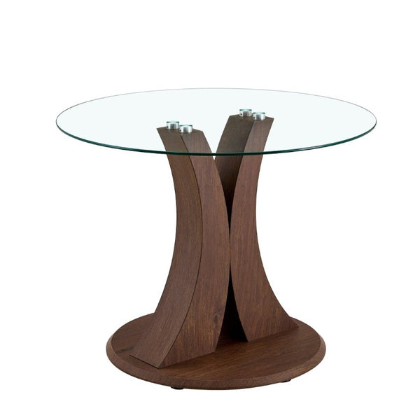English Elm 2-In-1 Reversible Pedestal Round Tempered Glass Dining Table Walnut Base Seats Four W2920S00225