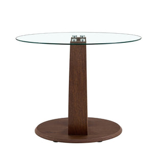 English Elm 2-In-1 Reversible Pedestal Round Tempered Glass Dining Table Walnut Base Seats Four W2920S00225