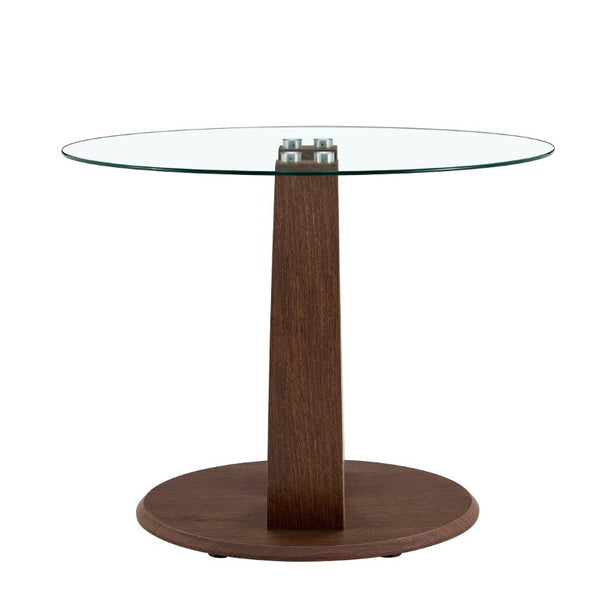 English Elm 2-In-1 Reversible Pedestal Round Tempered Glass Dining Table Walnut Base Seats Four W2920S00225