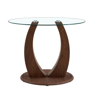 English Elm 2-In-1 Reversible Pedestal Round Tempered Glass Dining Table Walnut Base Seats Four W2920S00225