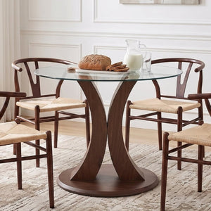 English Elm 2-In-1 Reversible Pedestal Round Tempered Glass Dining Table Walnut Base Seats Four W2920S00225