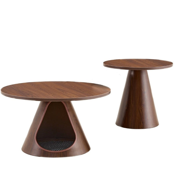 English Elm Nesting Round Coffee Tables with Cat Cave Base Walnut Melamine Top Steel Legs W2920S00228
