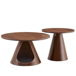 English Elm Nesting Round Coffee Tables with Cat Cave Base Walnut Melamine Top Steel Legs W2920S00228