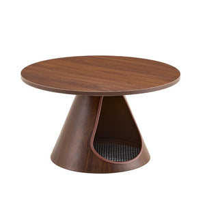 English Elm Nesting Round Coffee Tables with Cat Cave Base Walnut Melamine Top Steel Legs W2920S00228