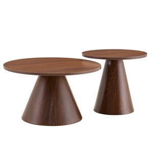 English Elm Round Nesting Coffee Tables Walnut Grain Melamine Tops Steel Pedestal Base Living Room W2920S00229