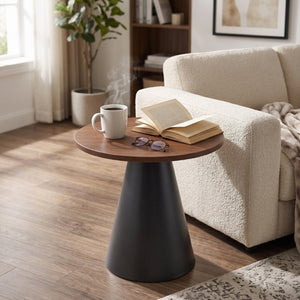 English Elm Round Nesting Coffee Tables Walnut Grain Top Steel Cone Base Mid-Century Living Room Set Walnut+Black W2920S00230