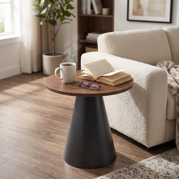English Elm Round Nesting Coffee Tables Walnut Grain Top Steel Cone Base Mid-Century Living Room Set Walnut+Black W2920S00230