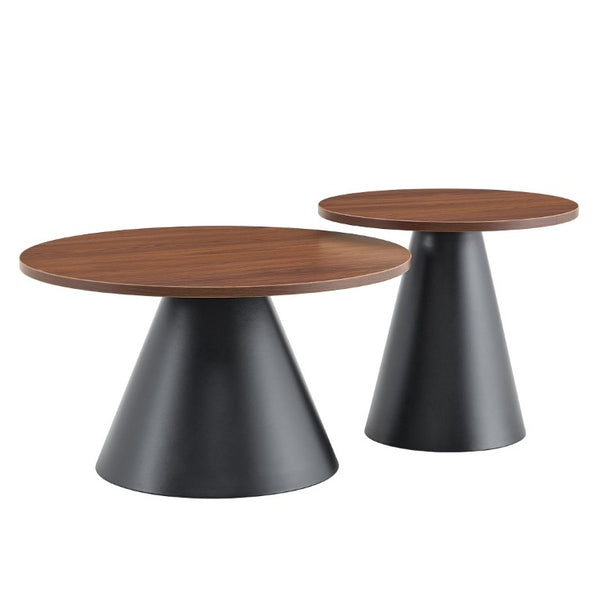 English Elm Round Nesting Coffee Tables Walnut Grain Top Steel Cone Base Mid-Century Living Room Set Walnut+Black W2920S00230