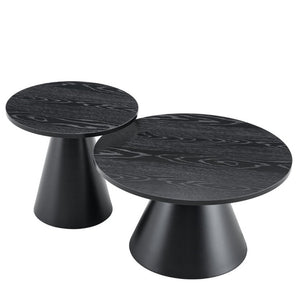 English Elm Round Nesting Coffee Tables Walnut Grain Top Steel Cone Base Mid-Century Living Room Set Black W2920S00231