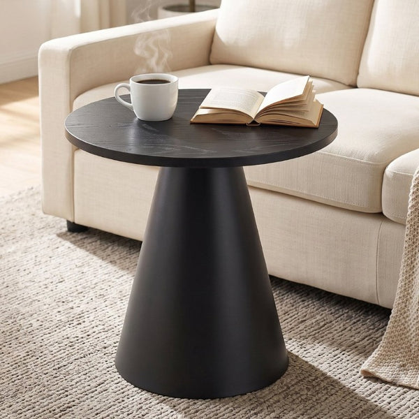 English Elm Round Nesting Coffee Tables Walnut Grain Top Steel Cone Base Mid-Century Living Room Set Black W2920S00231
