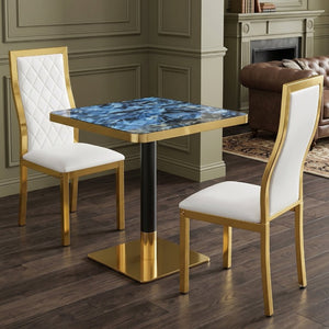 English Elm Set of 2 Square Bistro Tables Glossy Blue Agate Marble Top Gold Edge Black Pedestal W2920S00237