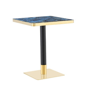 English Elm Set of 2 Square Bistro Tables Glossy Blue Agate Marble Top Gold Edge Black Pedestal W2920S00237